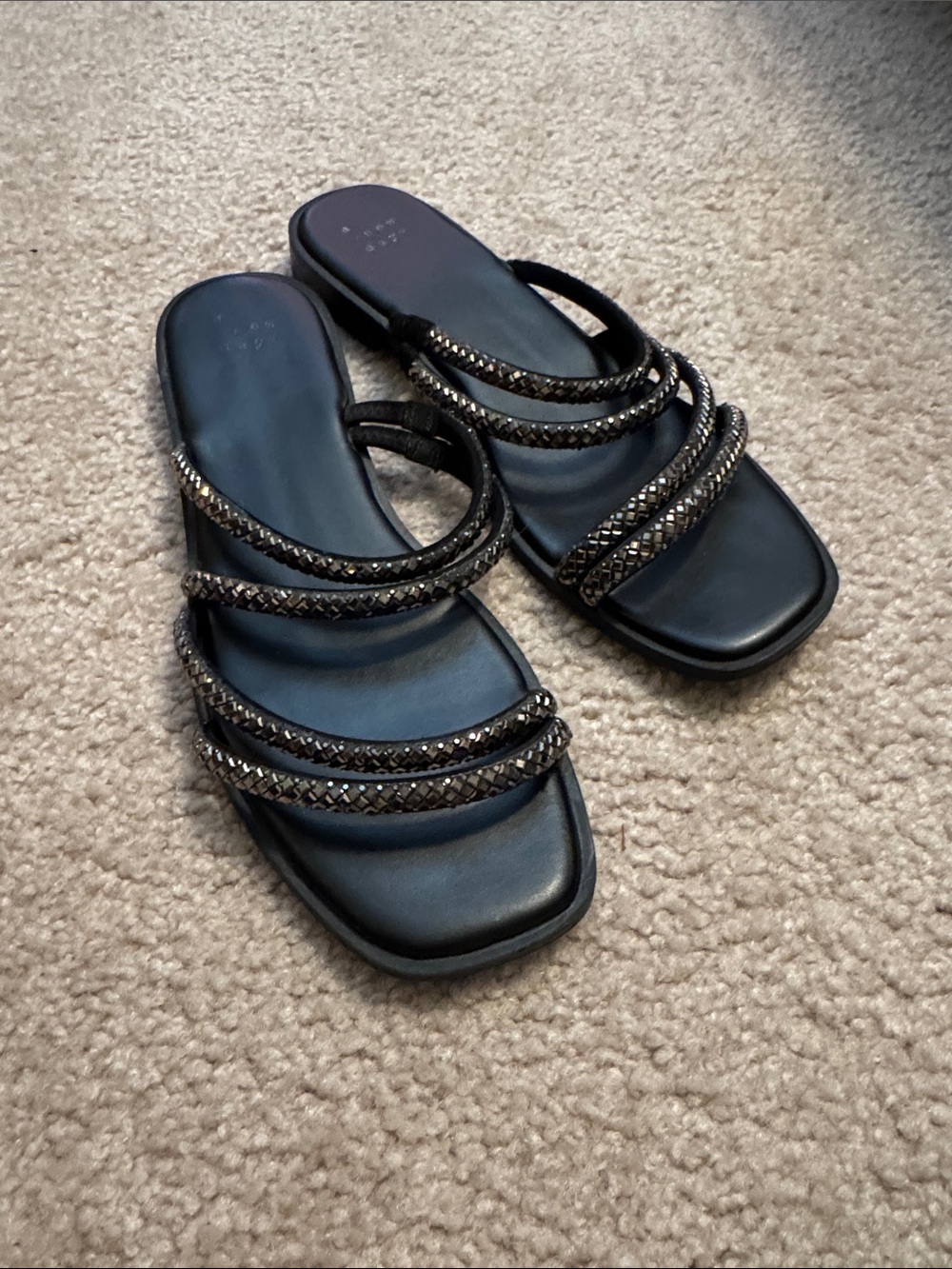 a new day Black Beaded Triple-Strap Slide Sandals